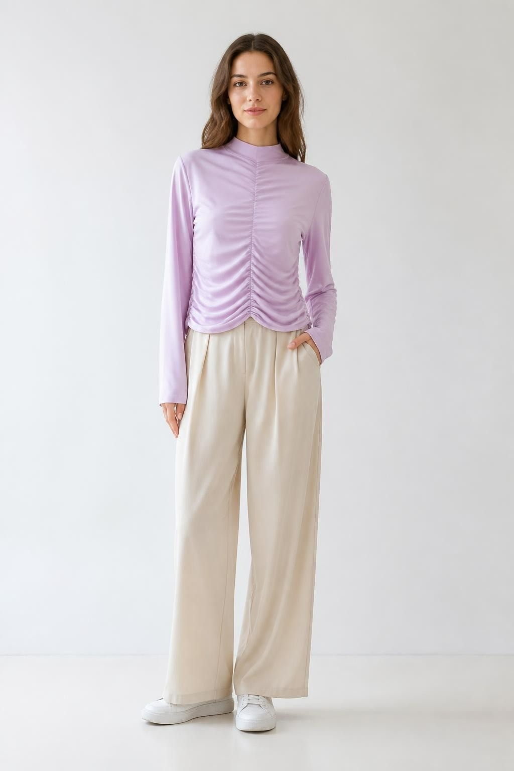 Lavender Ruched-back Long Sleeve Fitted Top - at Why Go Less, Lebanon