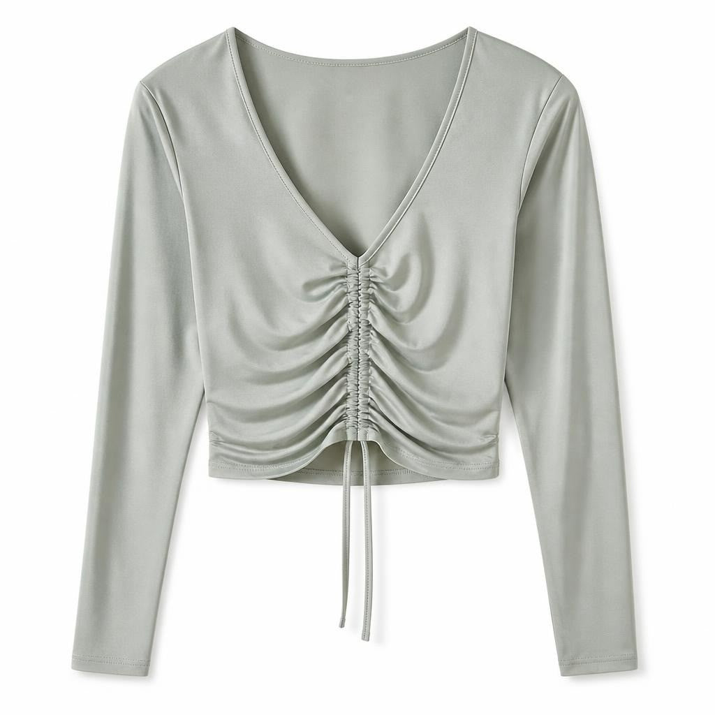 Sage Green Ruched Front Crop Top, Size L - at Why Go Less, Lebanon