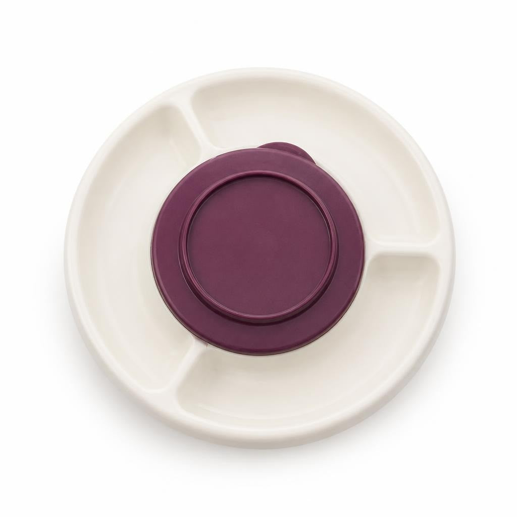 White & Purple Tupperware Serving Tray / Lazy Susan - pre-loved at Why Go Less, Lebanon