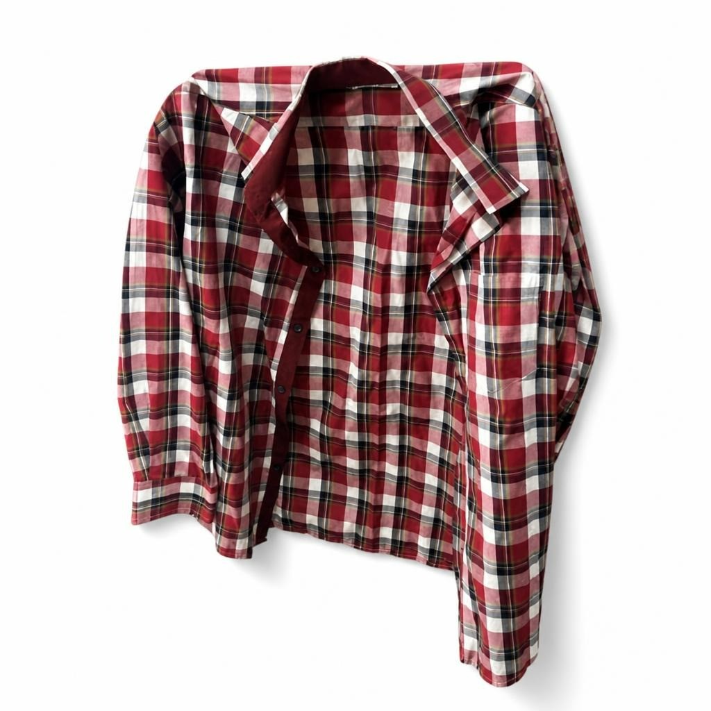 Red Tartan Plaid Flannel Button-up Shirt - pre-loved at Why Go Less, Lebanon