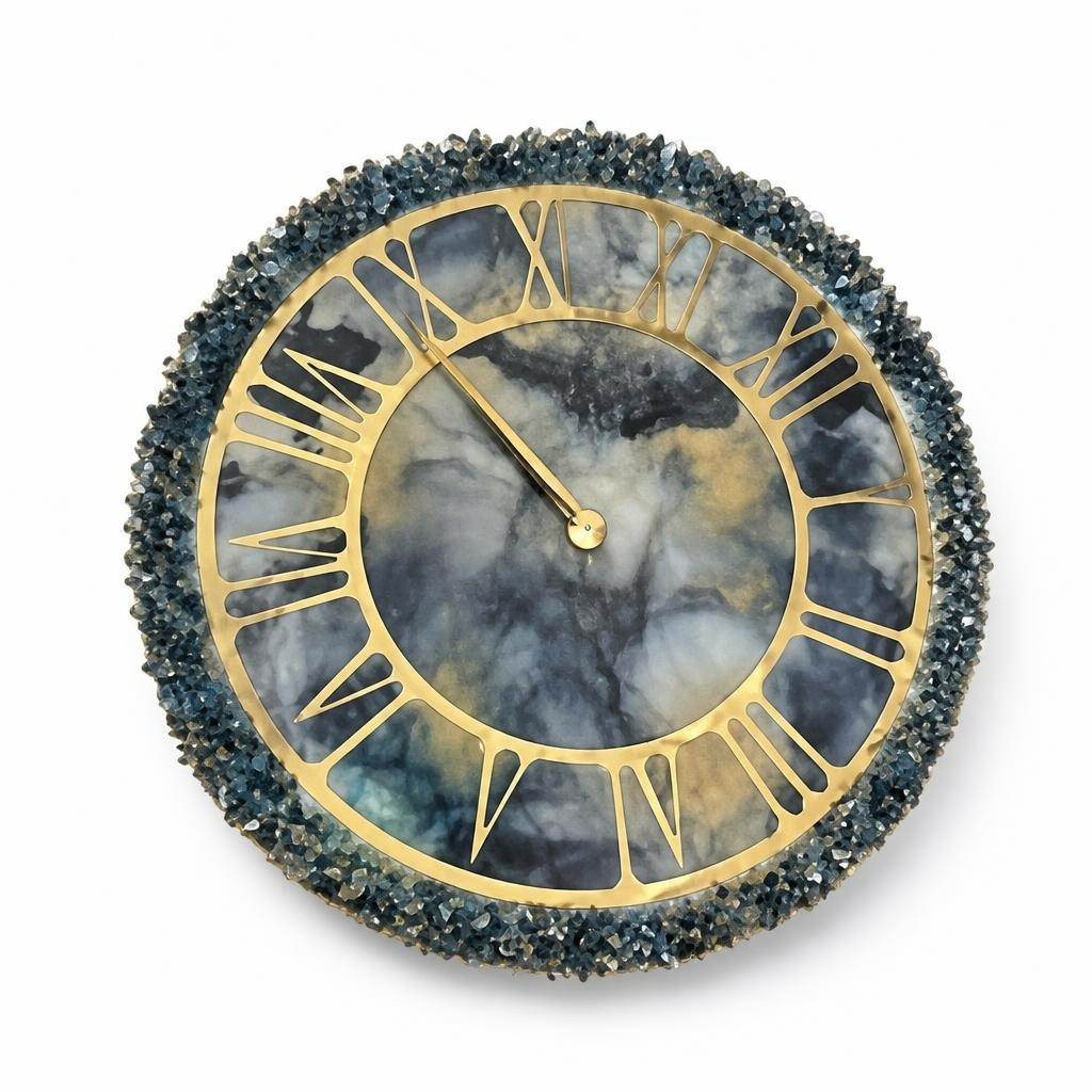 Resin Geode Wall Clock Blue Gold Roman Numerals - pre-loved at Why Go Less, Lebanon