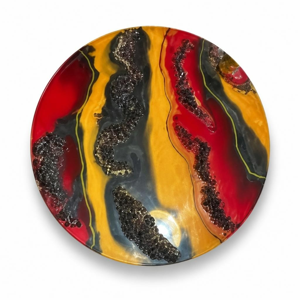 Resin Geode Art Tray Red Yellow Black Glitter - pre-loved at Why Go Less, Lebanon