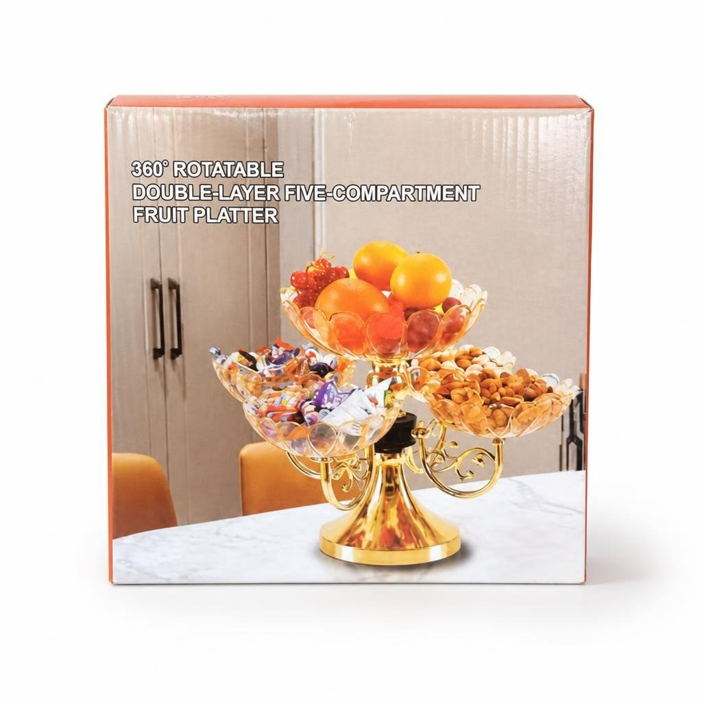 360 Rotatable Double-layer 5-compartment Fruit Platter - pre-loved at Why Go Less, Lebanon