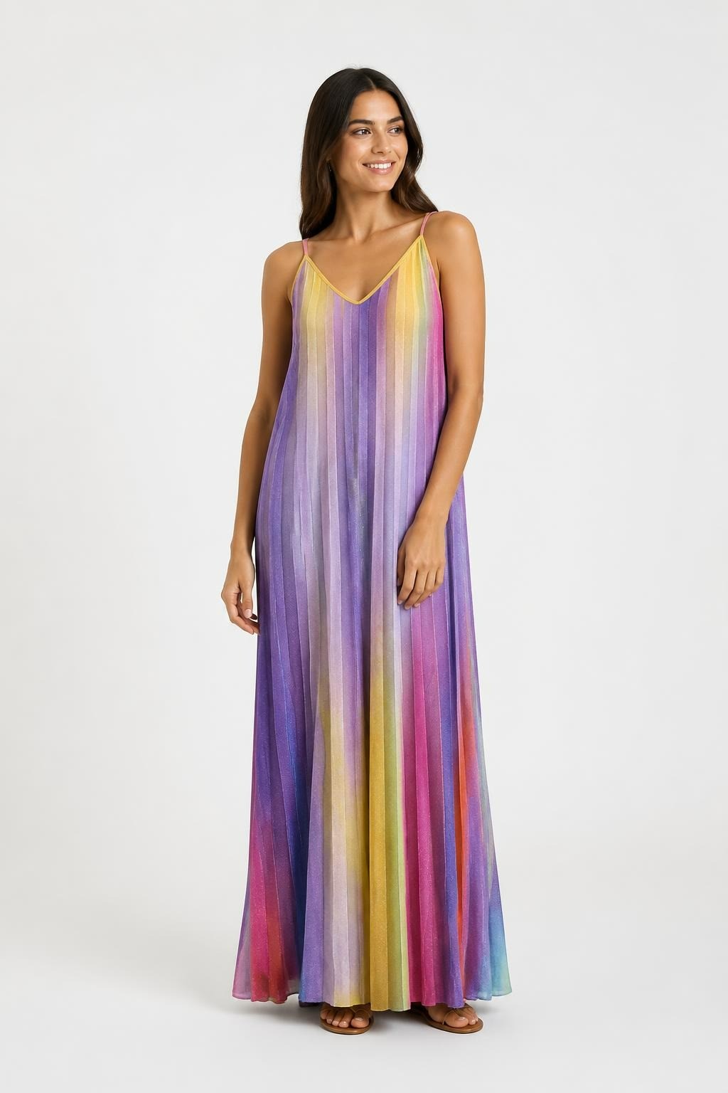 Rainbow Ombre Pleated Maxi Dress, Multicolor - pre-loved at Why Go Less, Lebanon
