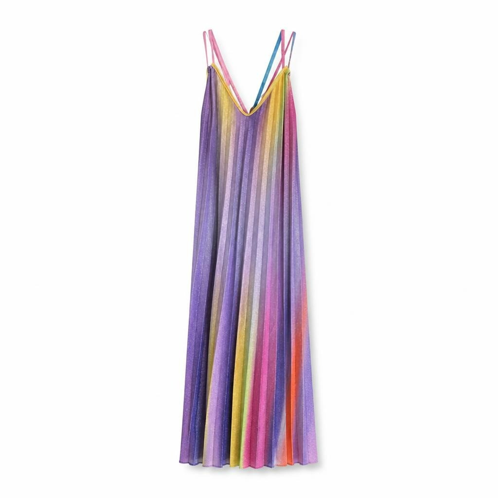 Rainbow Ombre Pleated Maxi Dress, Multicolor - pre-loved at Why Go Less, Lebanon