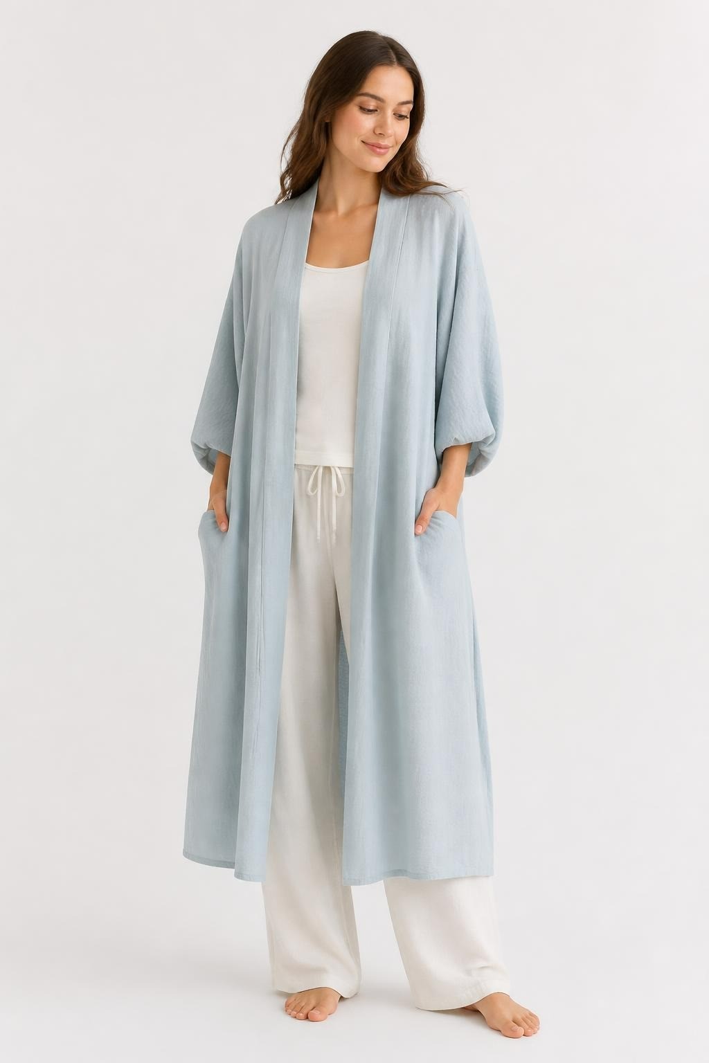 Light Blue Oversized Open-front Kimono Cardigan - pre-loved at Why Go Less, Lebanon