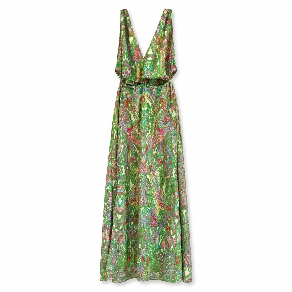 Tropical Print Halter Neck Maxi Dress, Green Pink - pre-loved at Why Go Less, Lebanon