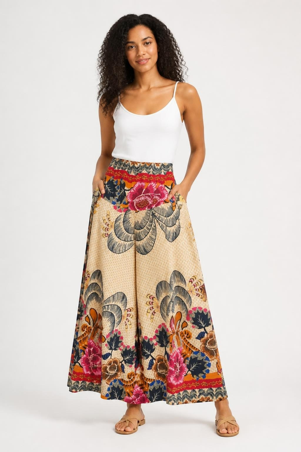 Floral Boho Maxi Skirt, Cream Multicolor - pre-loved at Why Go Less, Lebanon