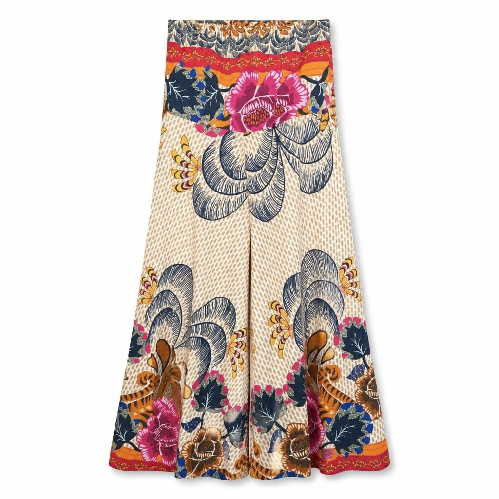 Floral Boho Maxi Skirt, Cream Multicolor - pre-loved at Why Go Less, Lebanon