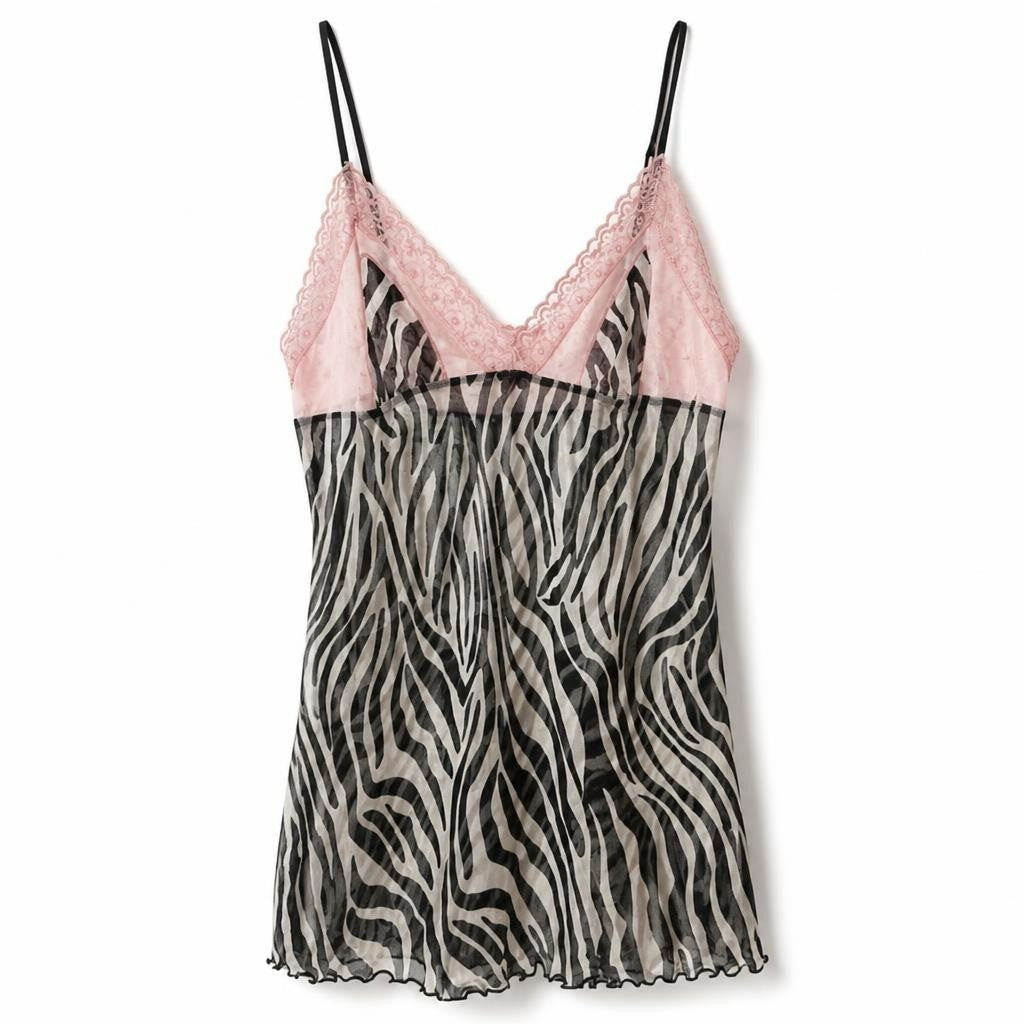 Zebra Print Cami Top with Pink Lace Detail - pre-loved at Why Go Less, Lebanon