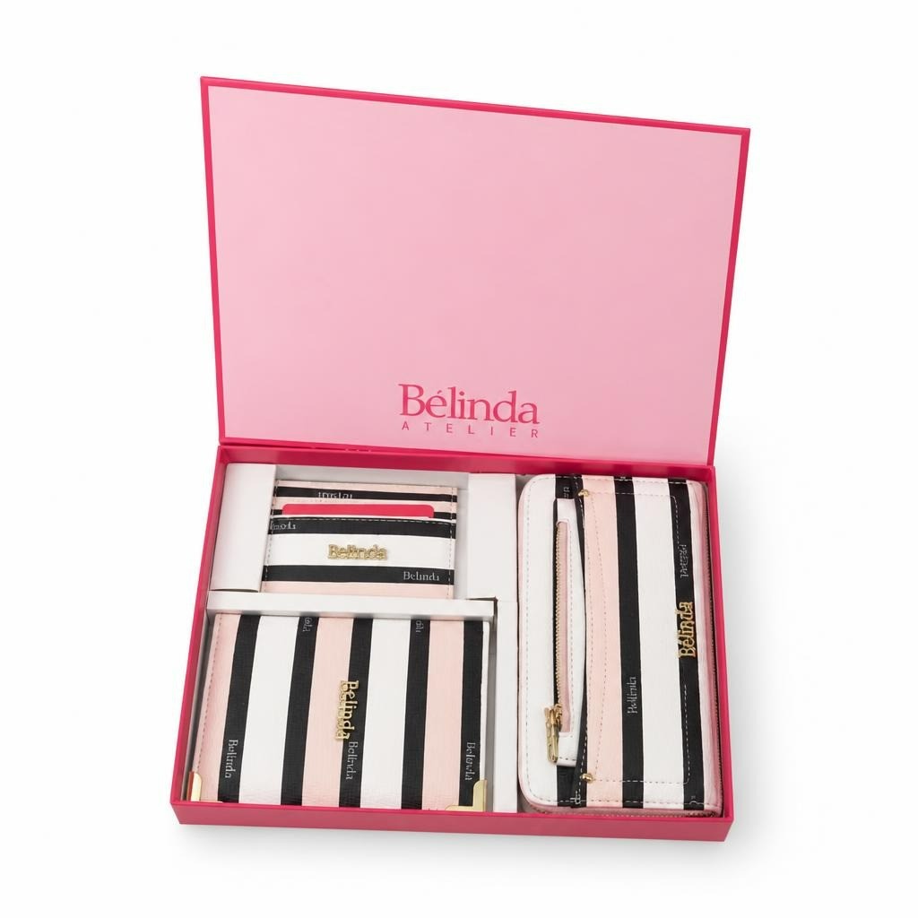 Belinda Atelier Pink Striped Wallet Gift Set - pre-loved at Why Go Less, Lebanon