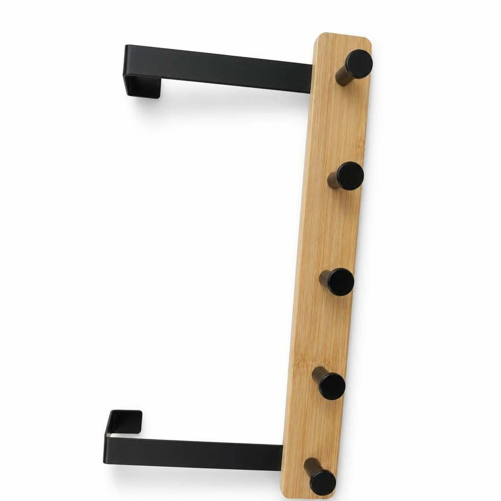 Bamboo Wall Hook Rack with Black Metal Arms - pre-loved at Why Go Less, Lebanon