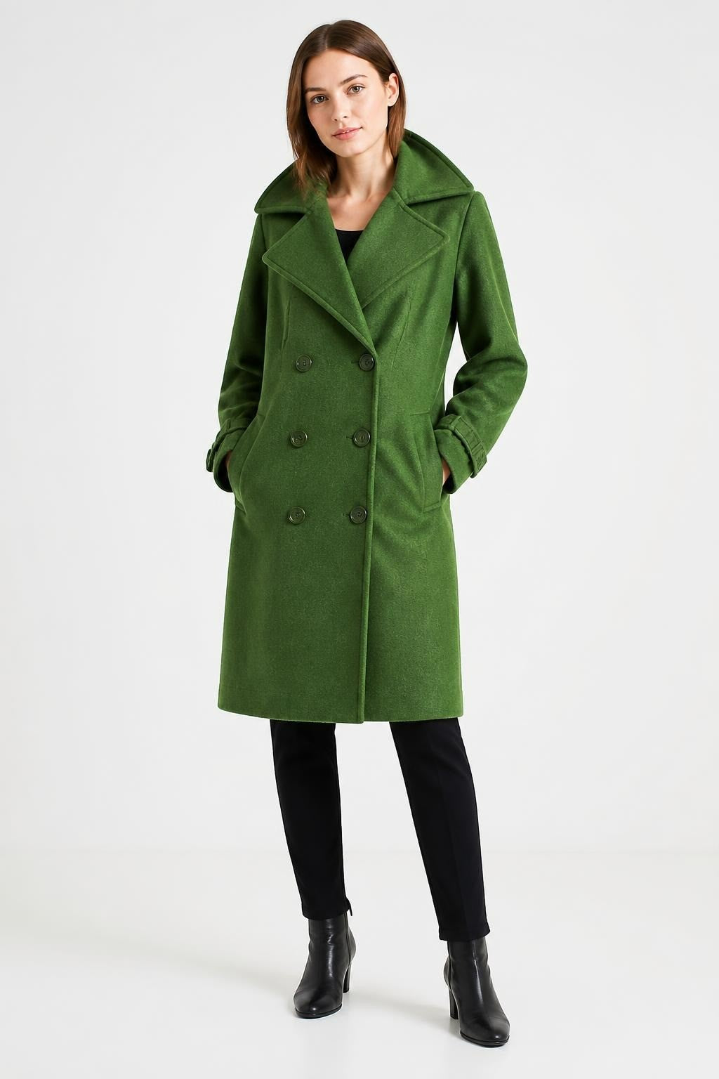 Green Double-breasted Wool-blend Women Coat - pre-loved at Why Go Less, Lebanon