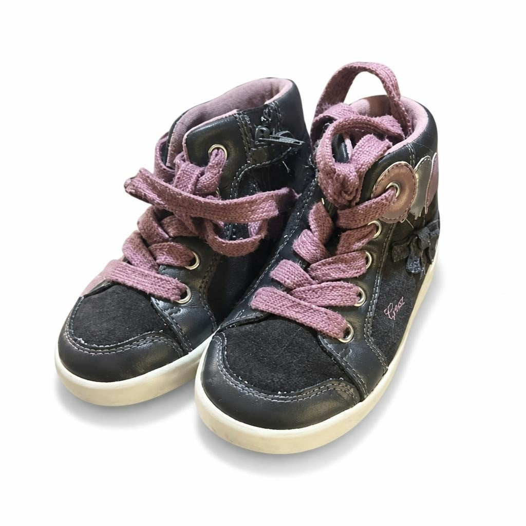 Dark Navy High-top Kids Sneakers Pink Laces - pre-loved at Why Go Less, Lebanon