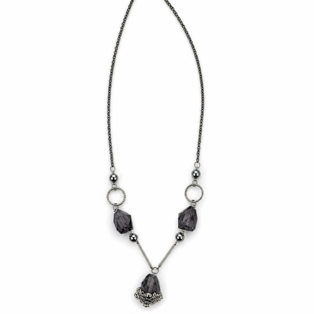 Silver Chain Necklace with Purple Raw Stone Beads - pre-loved at Why Go Less, Lebanon