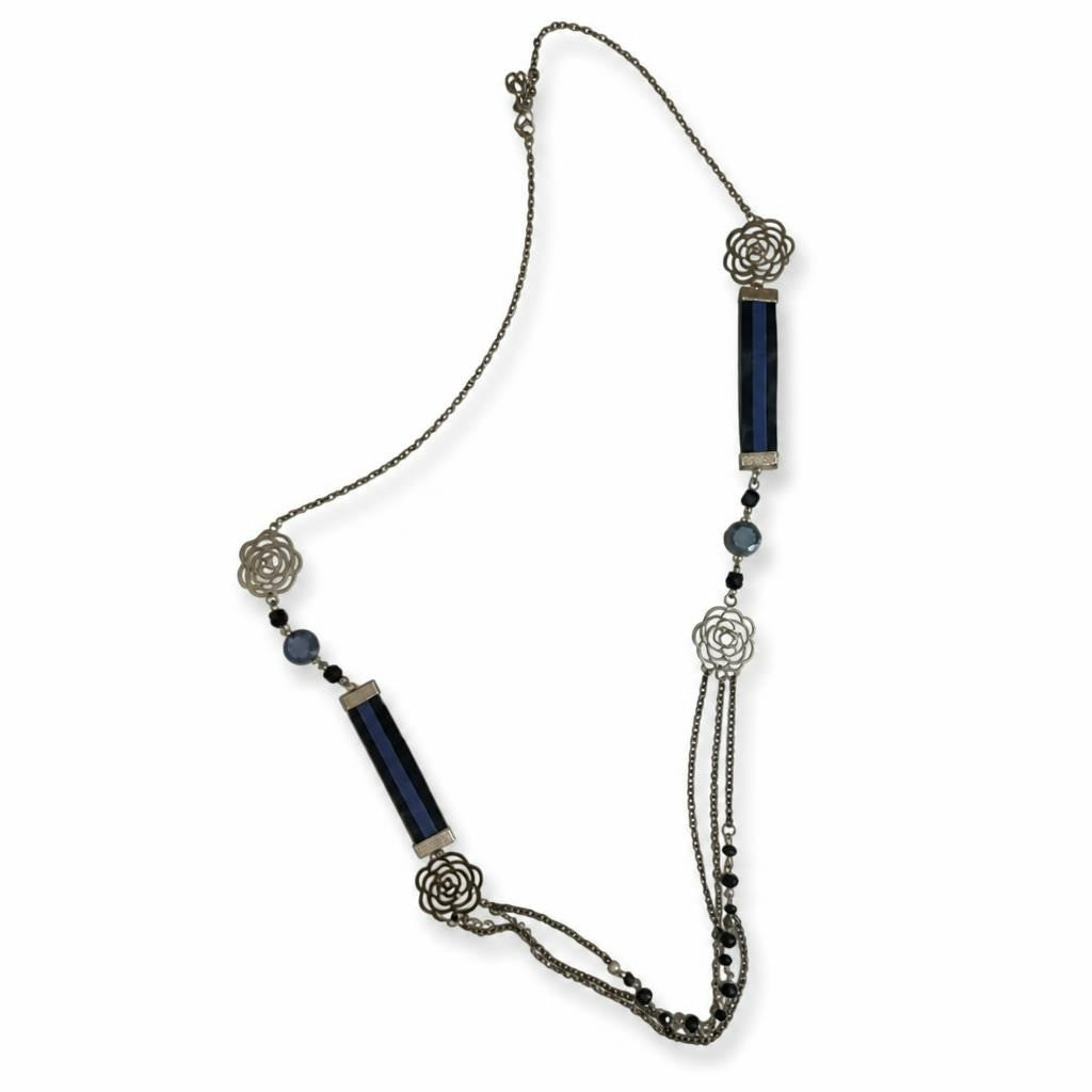 Blue & Silver Rose Chain Statement Necklace - pre-loved at Why Go Less, Lebanon