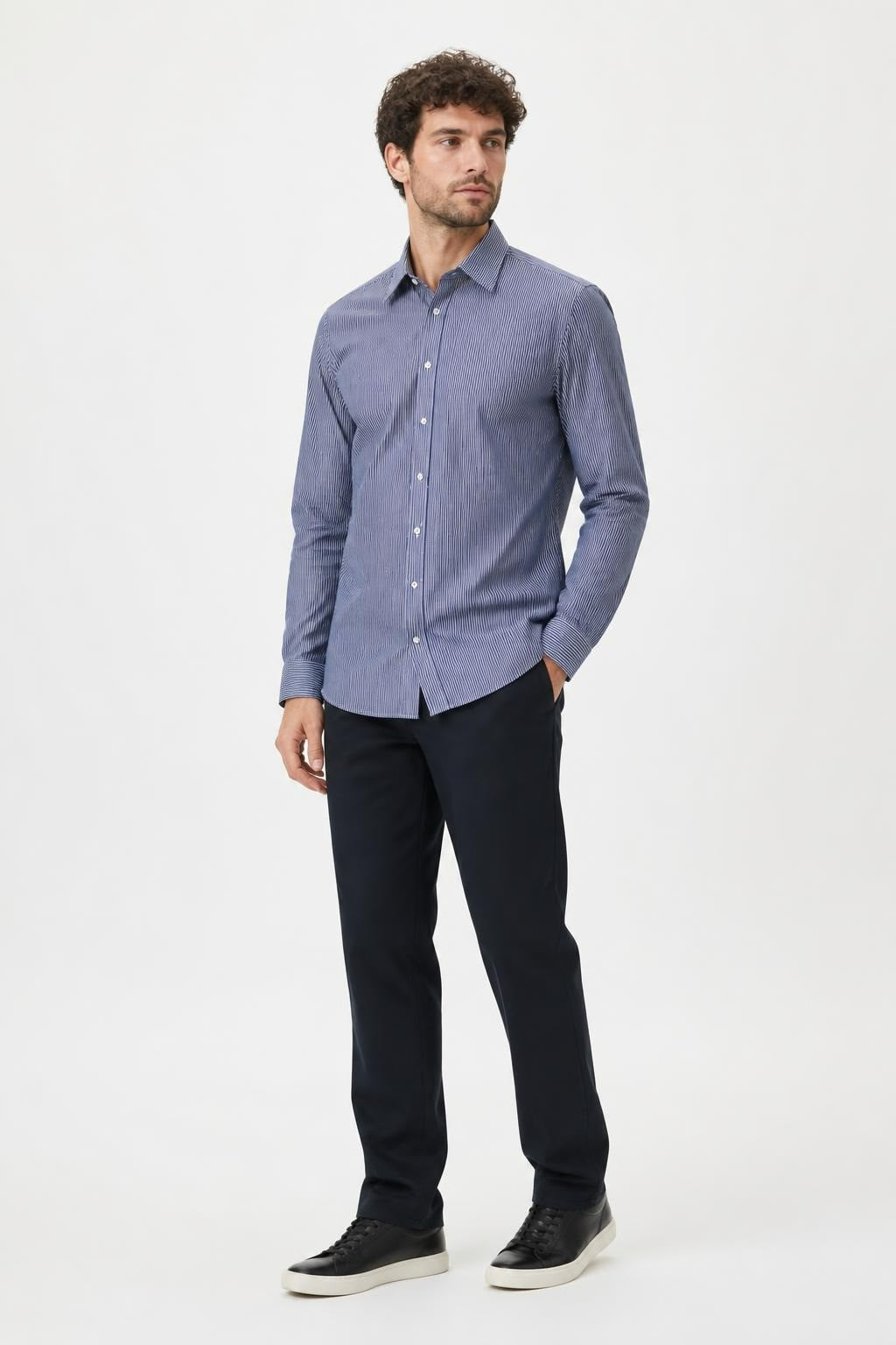 H&M Striped Button-up Shirt, Blue/white - pre-loved at Why Go Less, Lebanon