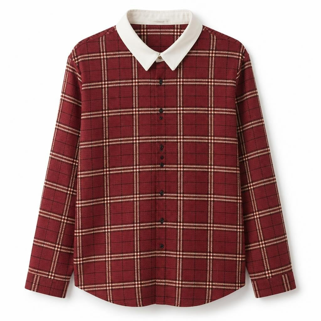 The Basement Red Tartan Shirt White Collar - pre-loved at Why Go Less, Lebanon