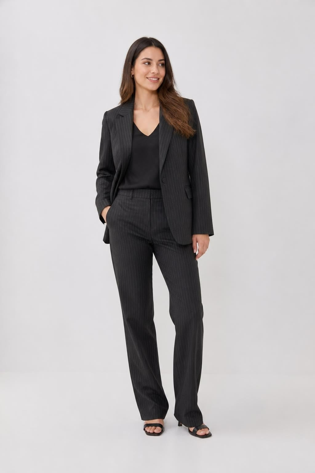 Zara Basic Dark Grey Pinstripe Blazer - at Why Go Less, Lebanon