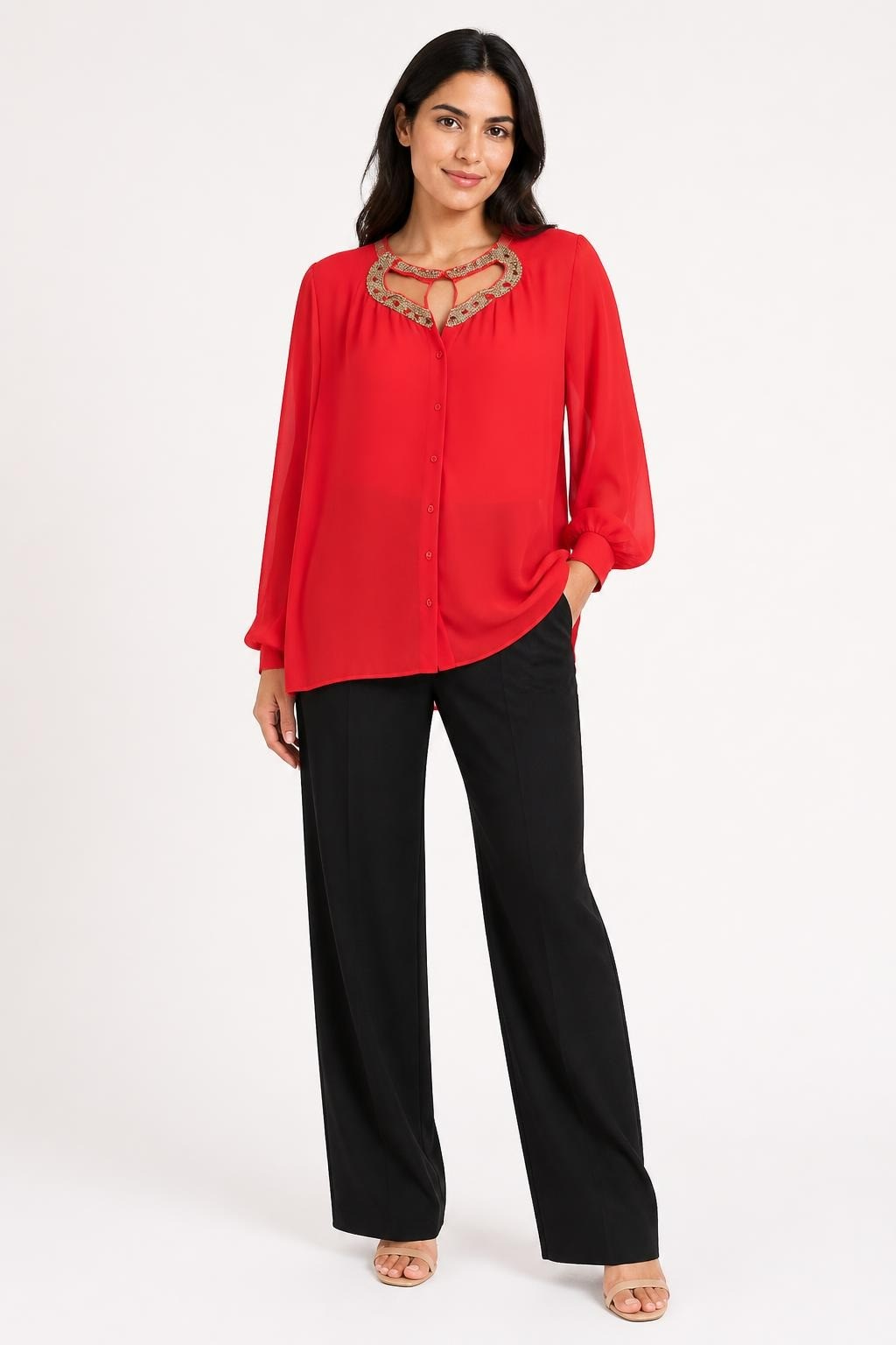Red Embellished Collar Blouse, New with Tag - new at Why Go Less, Lebanon