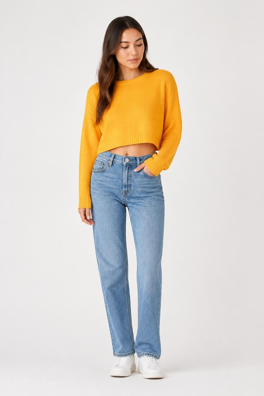 Yellow Mustard Cropped Knit Sweater - pre-loved at Why Go Less, Lebanon