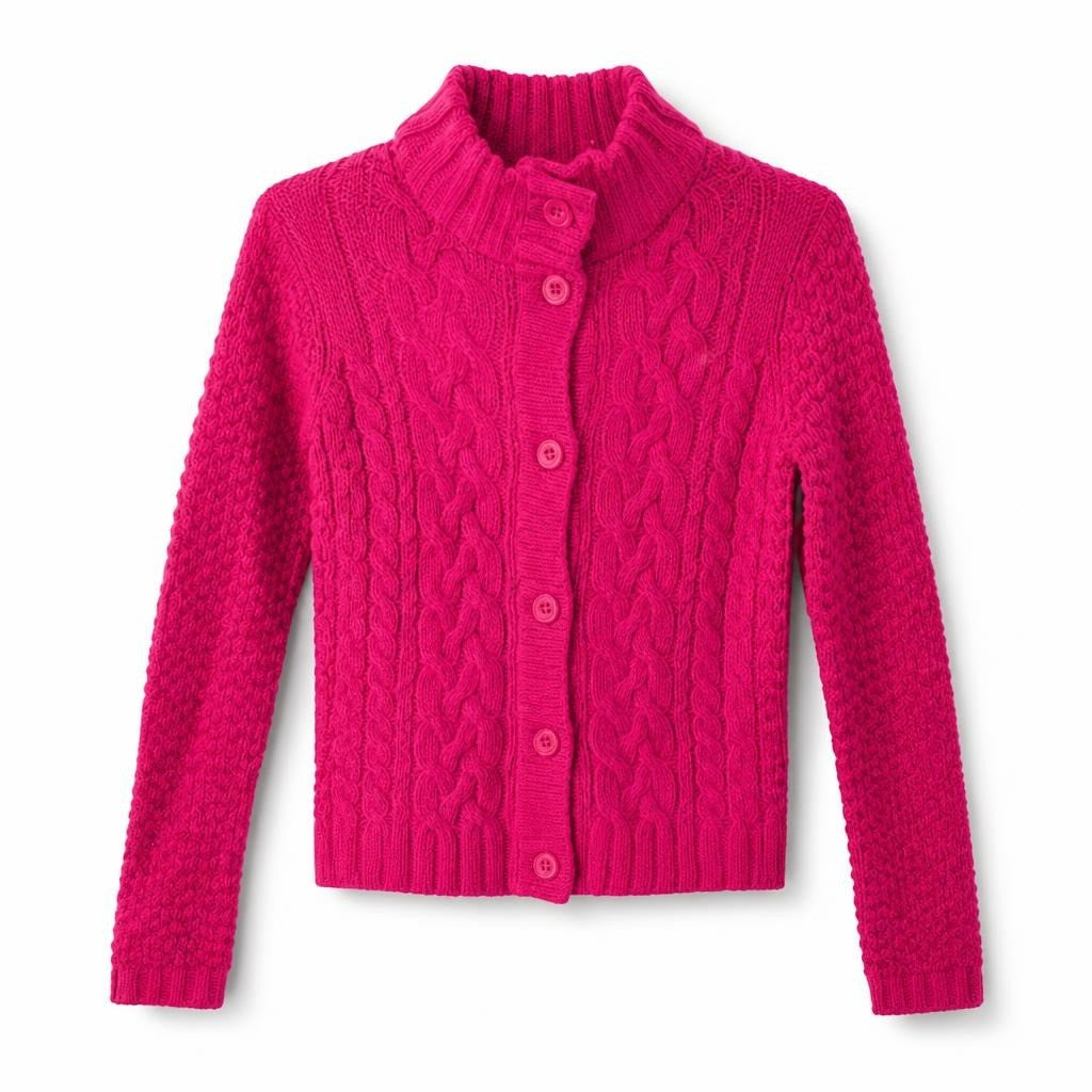Fuchsia Cable-knit Button Cardigan Sweater - pre-loved at Why Go Less, Lebanon
