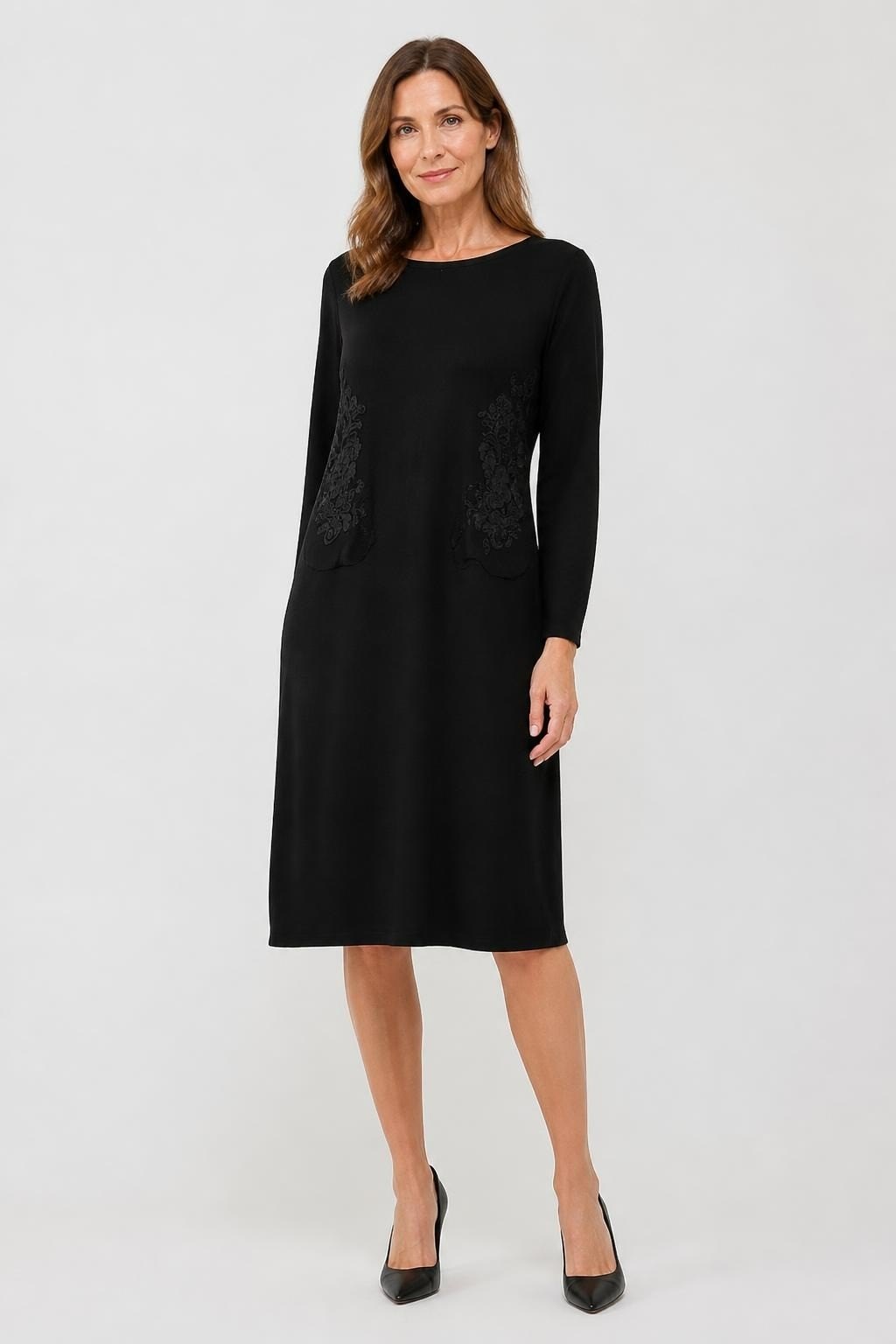 Eben Black Longline Tunic Lace Embroidery Detail - pre-loved at Why Go Less, Lebanon