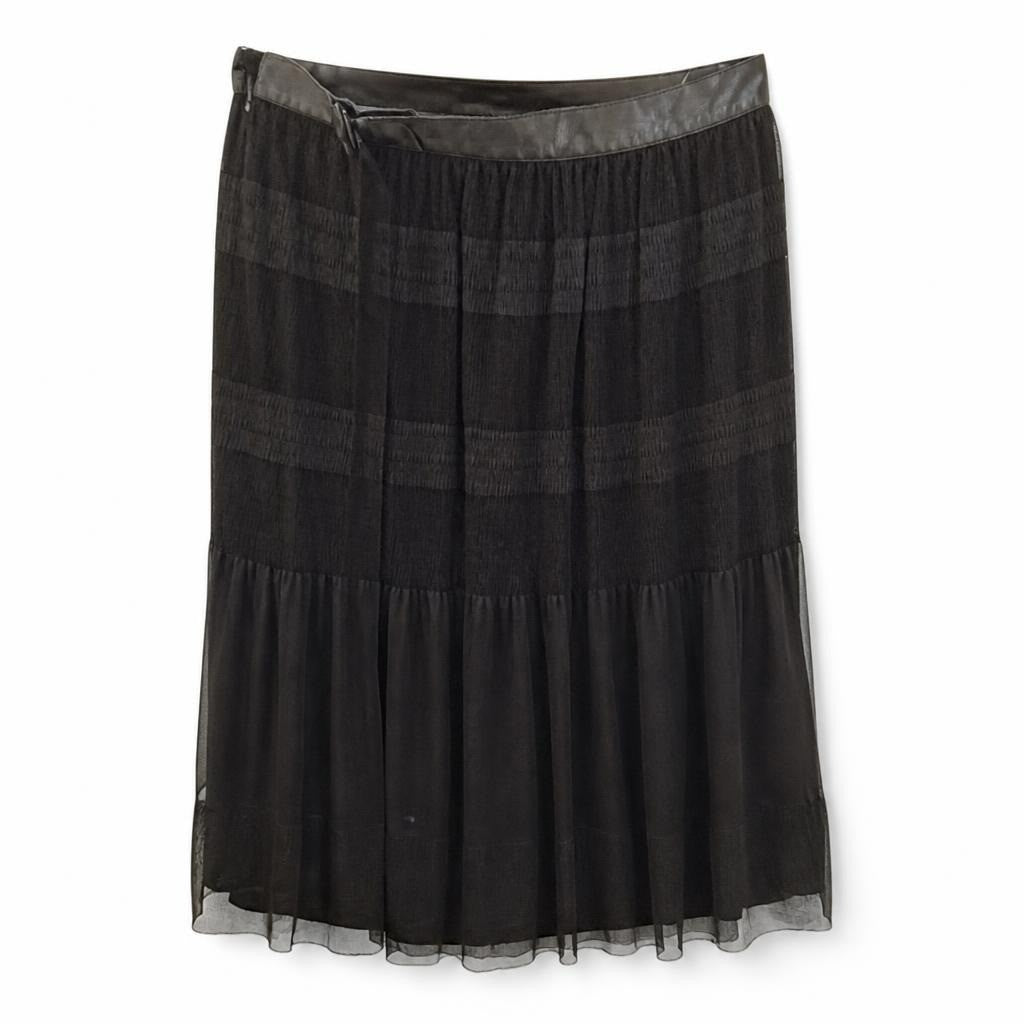 Black Tiered Mesh Organza Midi Skirt Elastic Waist - pre-loved at Why Go Less, Lebanon