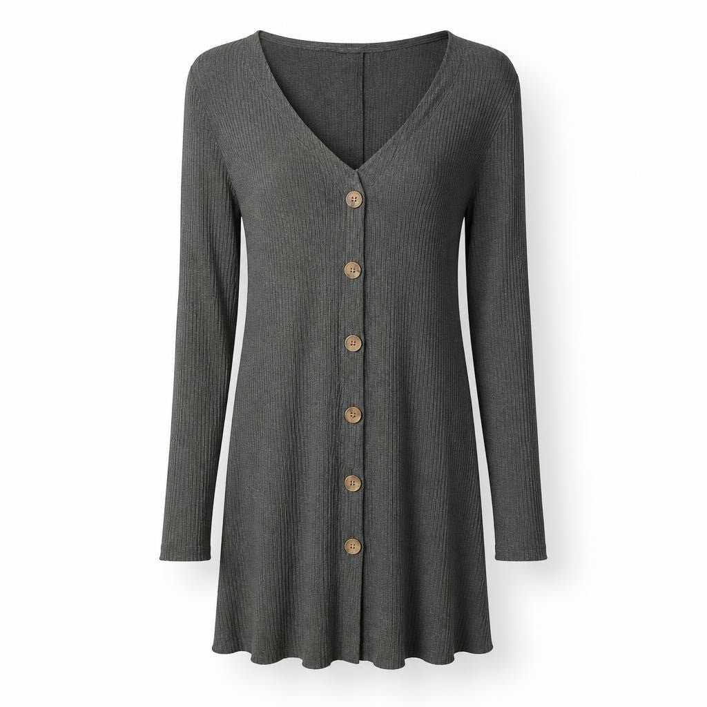 Bershka Ribbed Button-down Long Cardigan, Dark Olive - pre-loved at Why Go Less, Lebanon