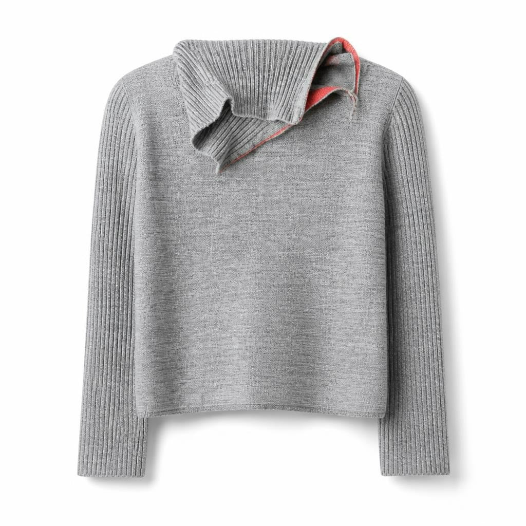 Grey Ribbed Turtleneck Knit Sweater - pre-loved at Why Go Less, Lebanon