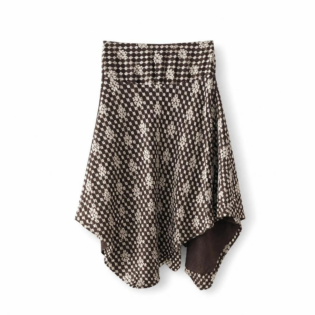 Brown & White Geometric Print Asymmetric Skirt - at Why Go Less, Lebanon