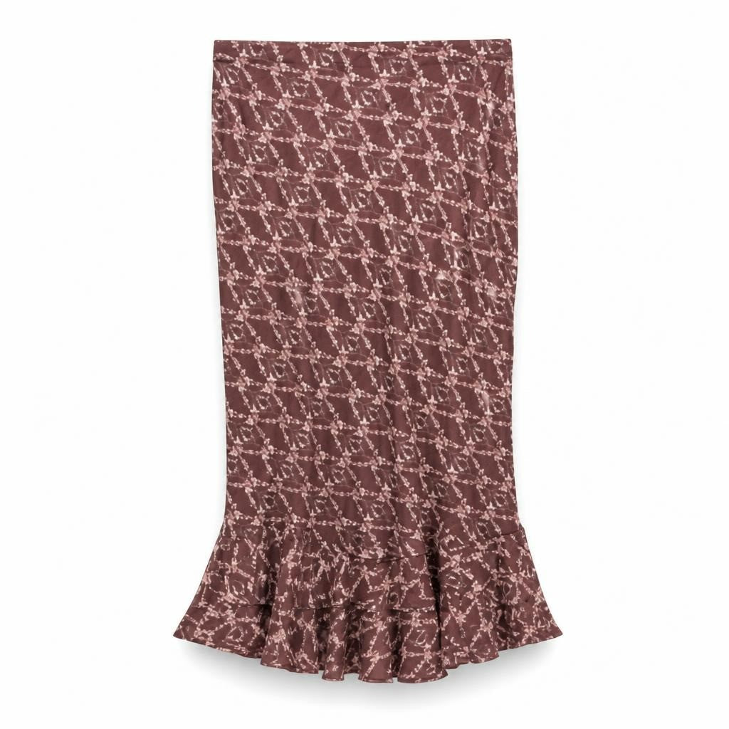 Patterned Midi Skirt, Burgundy Floral, Unknown Size - pre-loved at Why Go Less, Lebanon