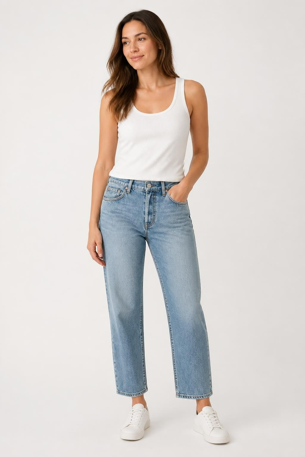 Light Wash Blue Denim Straight Jeans - pre-loved at Why Go Less, Lebanon