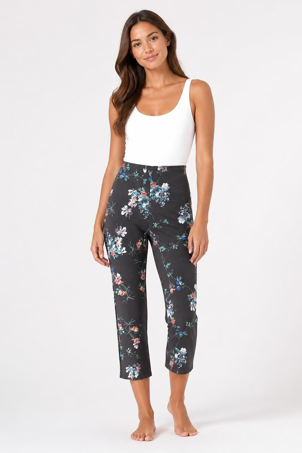 Dark Floral Print Leggings, Black/multicolor - pre-loved at Why Go Less, Lebanon