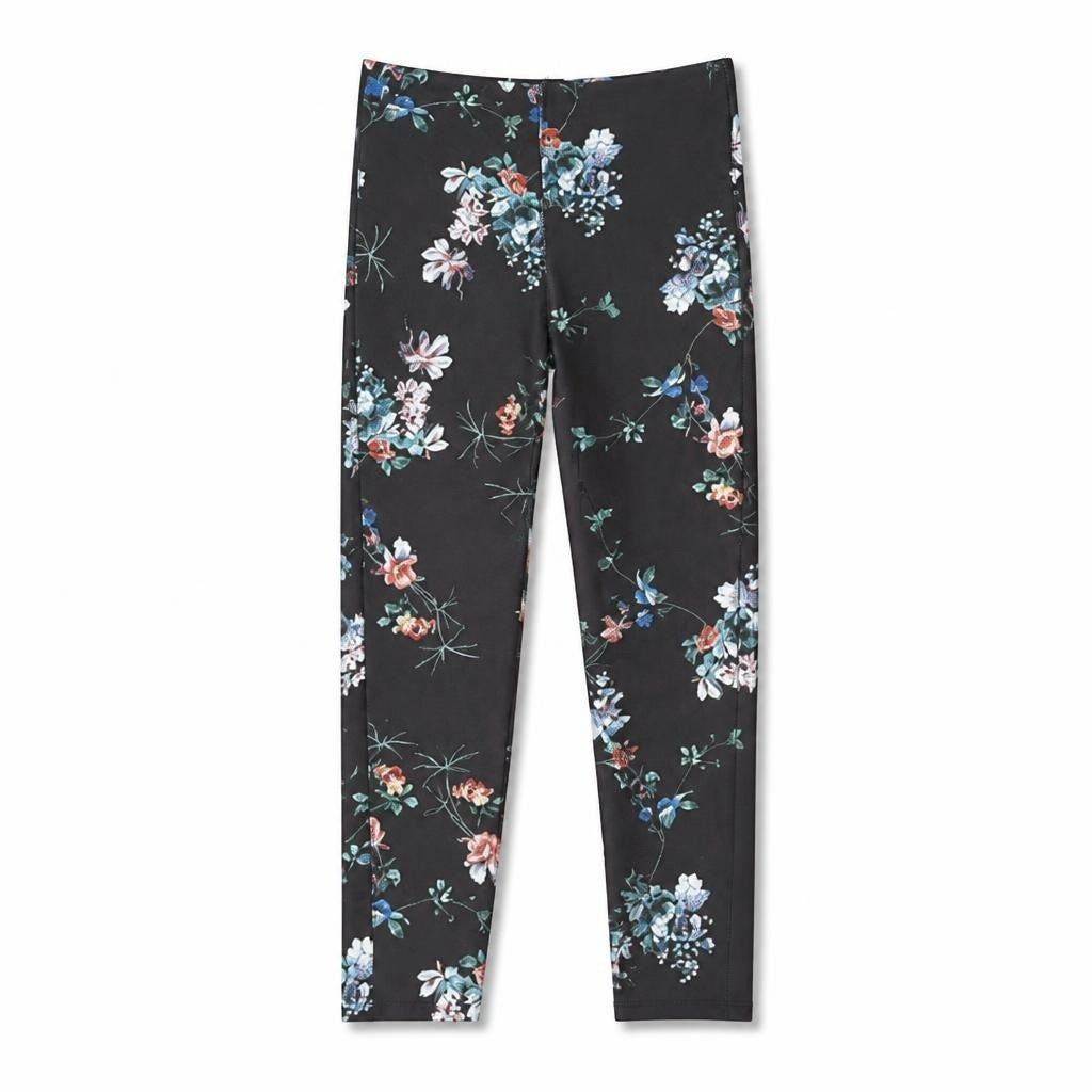 Dark Floral Print Leggings, Black/multicolor - pre-loved at Why Go Less, Lebanon