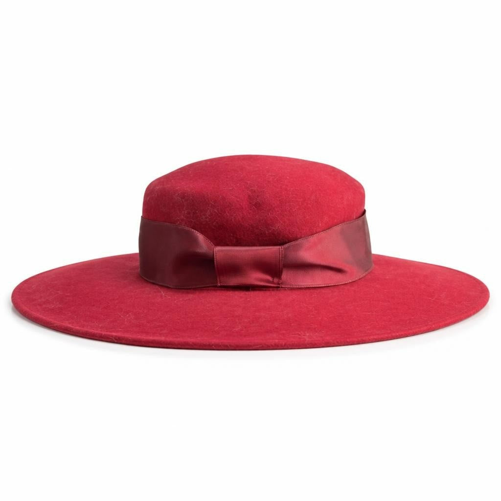Burgundy Wide-brim Felt Hat with Ribbon - pre-loved at Why Go Less, Lebanon