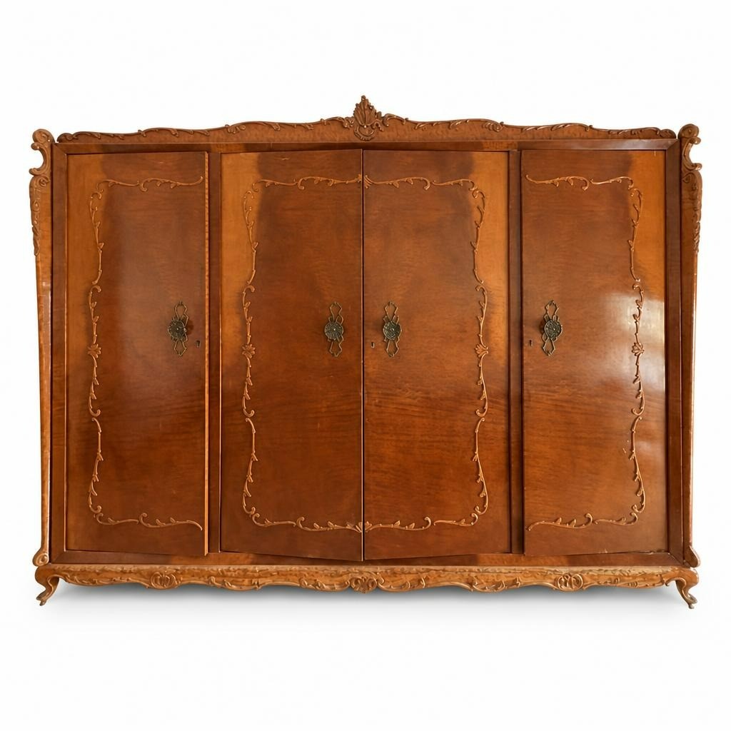 Antique Carved Wood 4-door Wardrobe Armoire Brown W:281 H:202 Depth 60 - pre-loved at Why Go Less, Lebanon