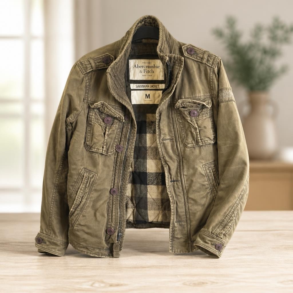 Abercrombie & Fitch Olive Military Jacket M - pre-loved at Why Go Less, Lebanon