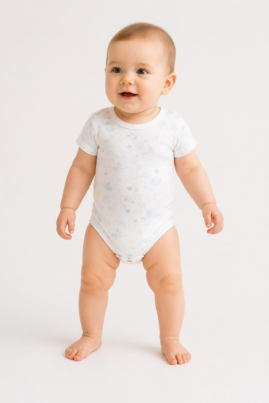 Baby Short Sleeve Bodysuit White Blue Floral Print - pre-loved at Why Go Less, Lebanon
