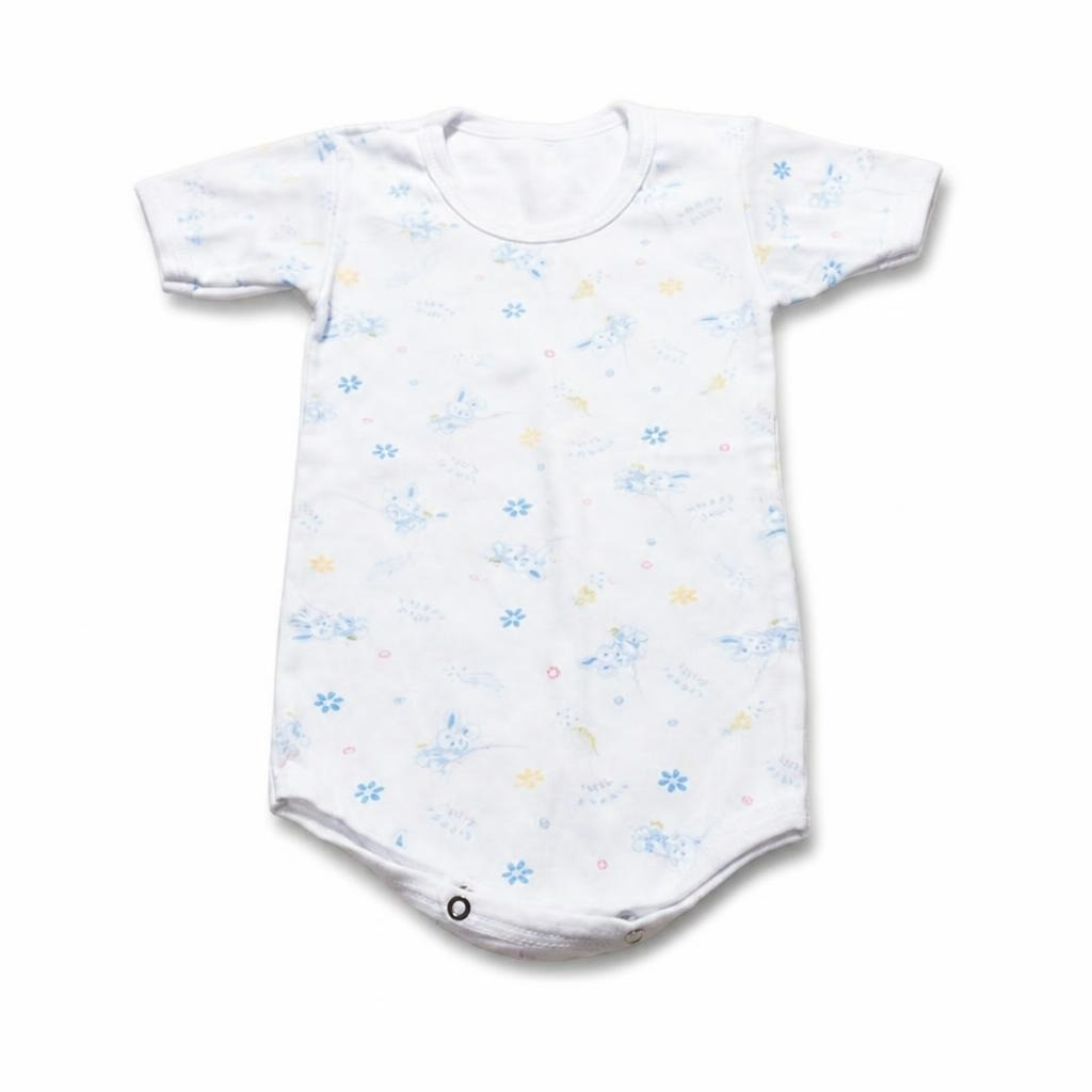 Baby Short Sleeve Bodysuit White Blue Floral Print - pre-loved at Why Go Less, Lebanon