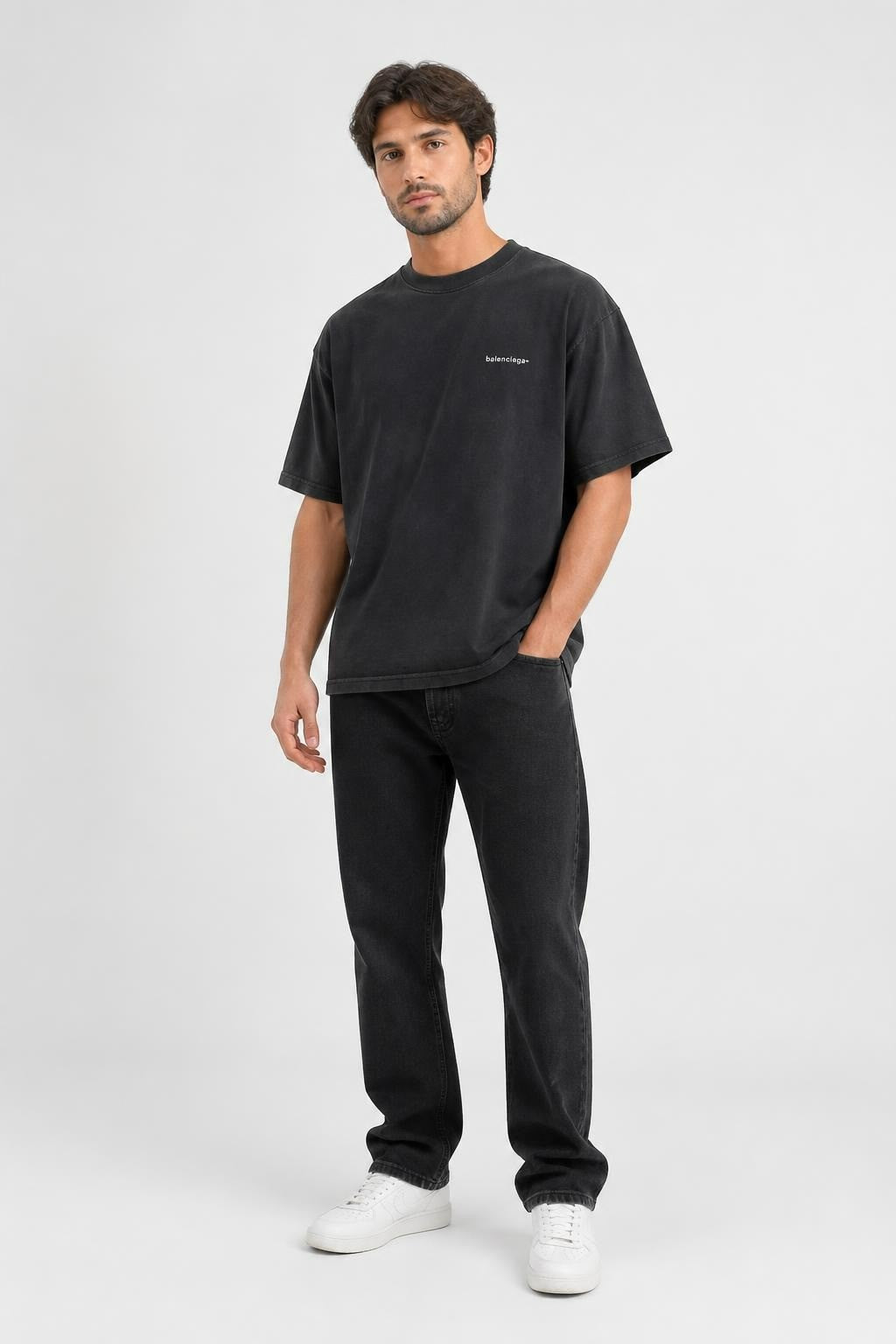 Black Crewneck Tee, Oversized - pre-loved at Why Go Less, Lebanon