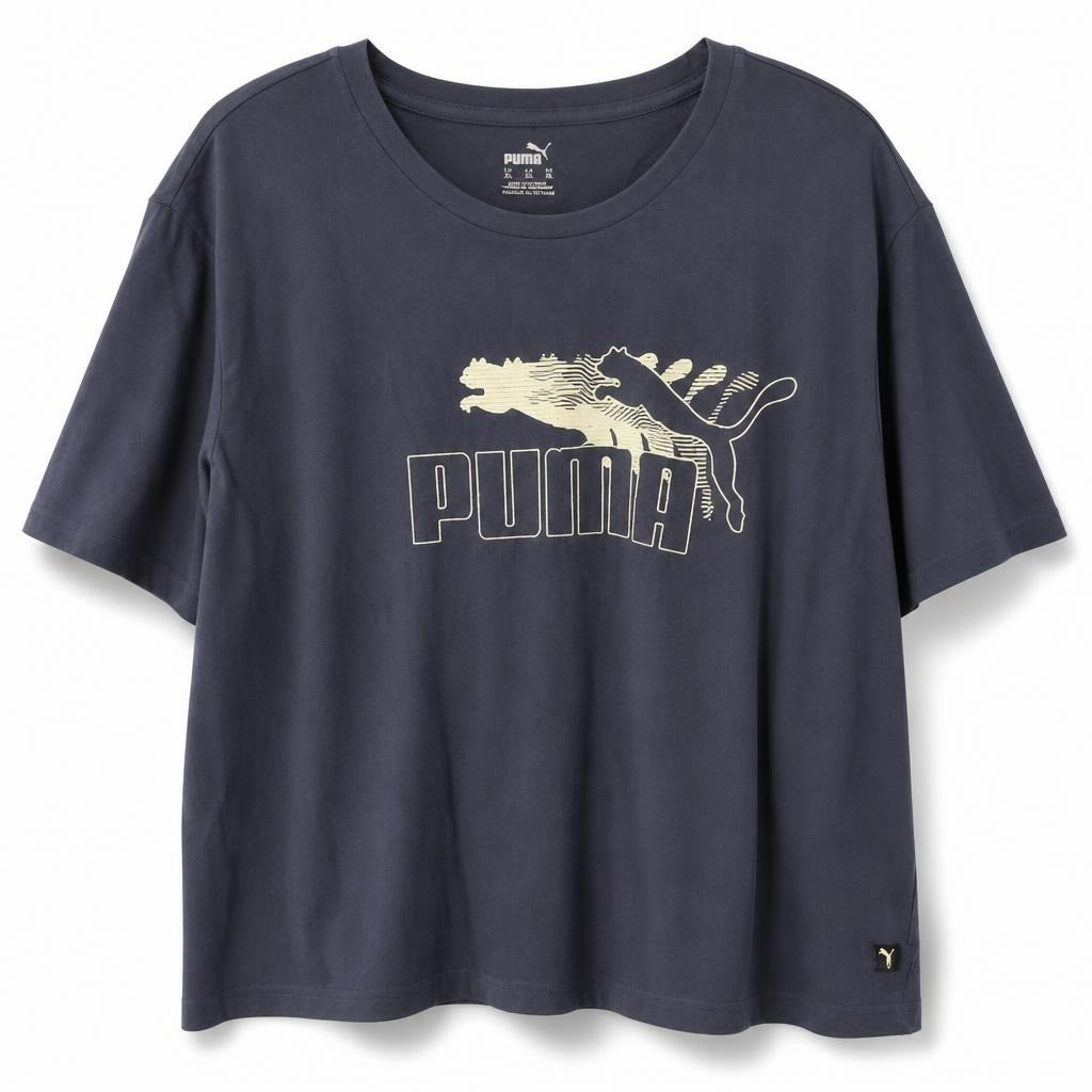 Puma Navy Blue Logo Graphic Tee, XL - pre-loved at Why Go Less, Lebanon