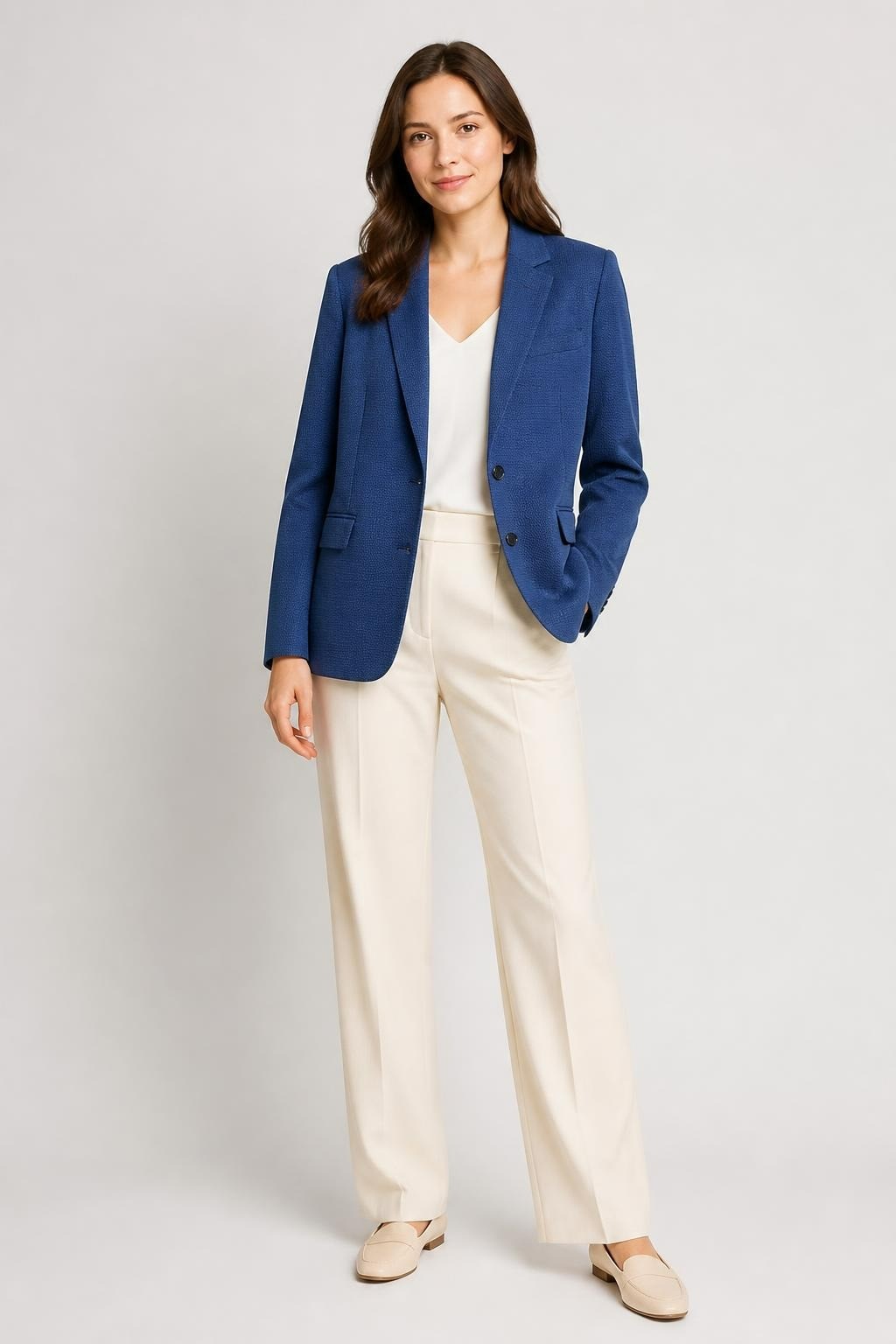 Blue Textured Two-button Suit Blazer - pre-loved at Why Go Less, Lebanon