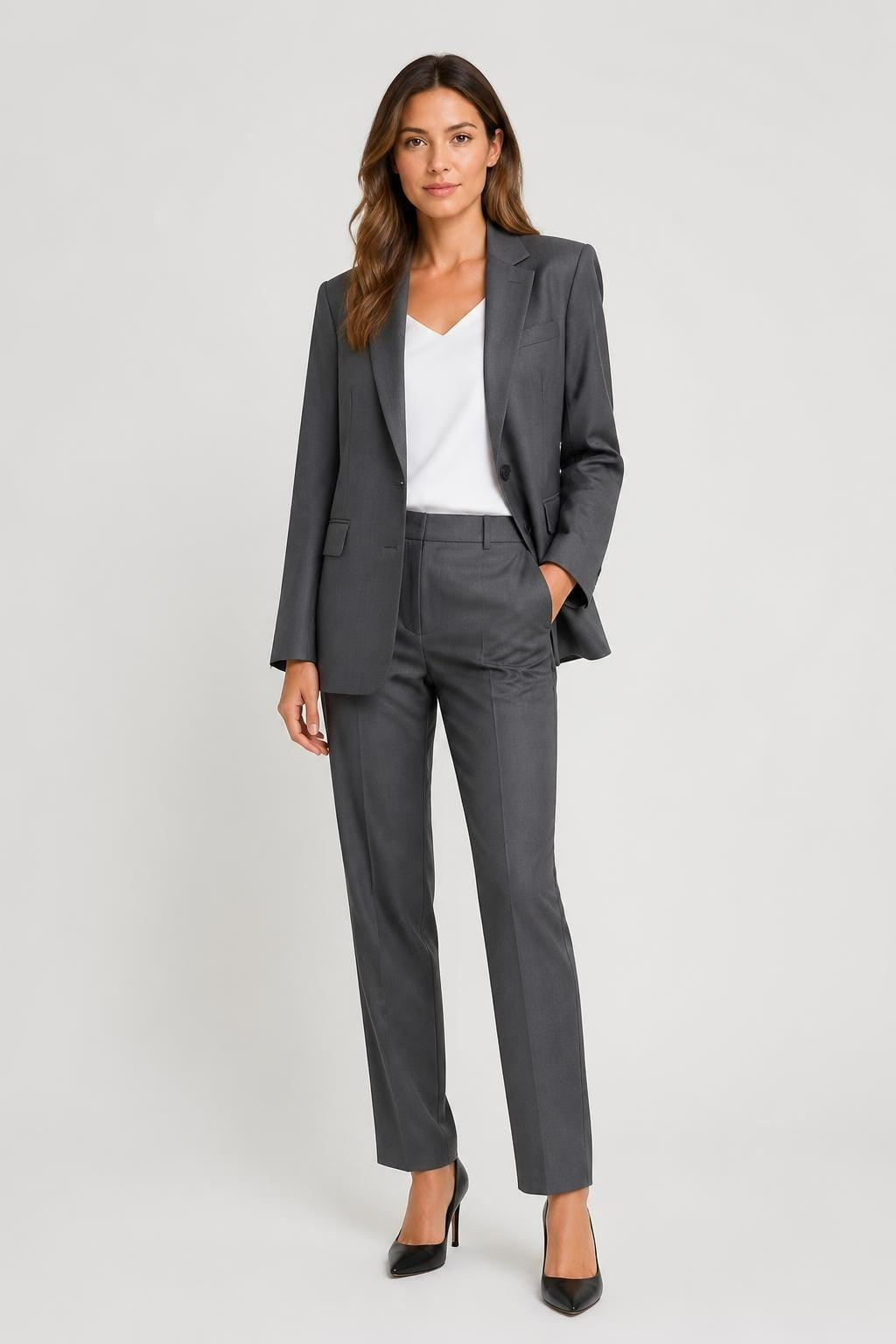 Massimo Dutti Dark Grey Suit Blazer and Pants - pre-loved at Why Go Less, Lebanon