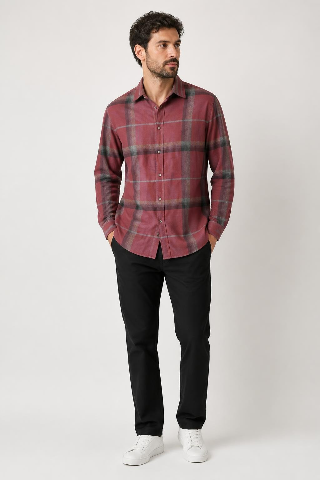 Burgundy Plaid Flannel Button-up Shirt - pre-loved at Why Go Less, Lebanon