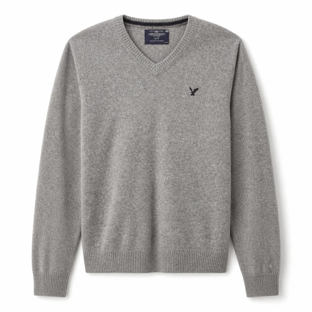 American Eagle Grey V-neck Knit Sweater S/S - pre-loved at Why Go Less, Lebanon