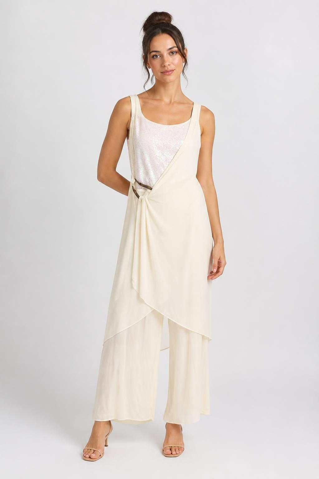 Ivory Sequin Draped Asymmetric Dress - pre-loved at Why Go Less, Lebanon