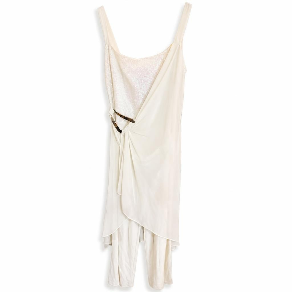 Ivory Sequin Draped Asymmetric Dress - pre-loved at Why Go Less, Lebanon
