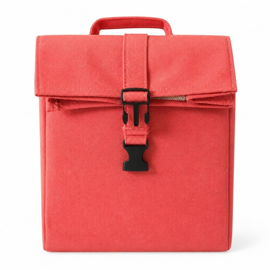Insulated Lunch Bag, Coral Red, Roll-top - new at Why Go Less, Lebanon