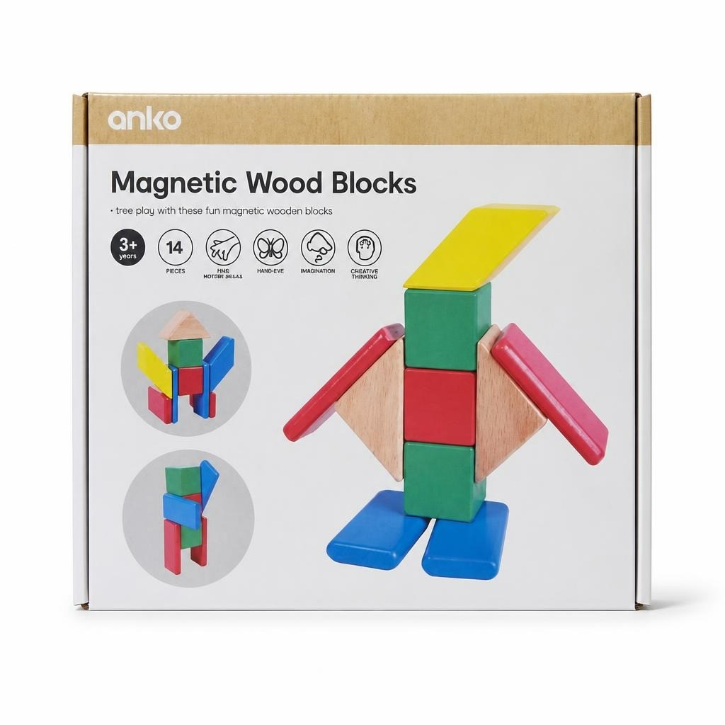 Anko Magnetic Wood Blocks Set, 14pcs, 3+ - new at Why Go Less, Lebanon
